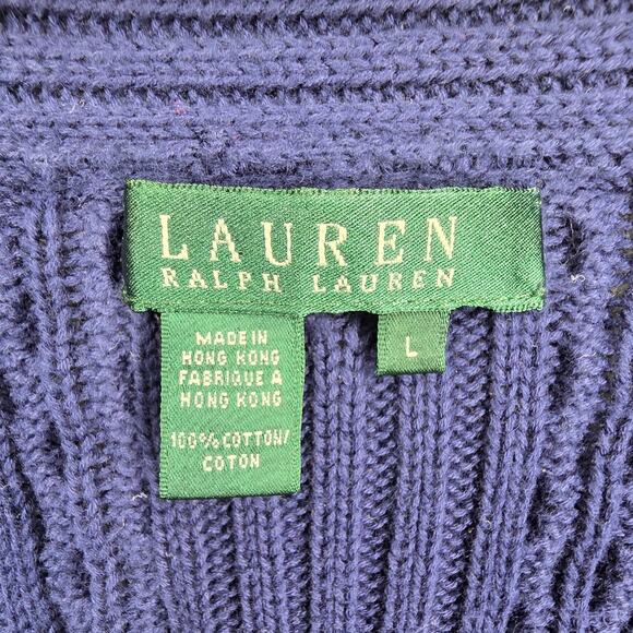 LAUREN RALPH LAUREN WOMEN'S CABLE KNIT CARDIGAN – SIZE L – BLUE – 100% COTTON - Picture 7 of 7